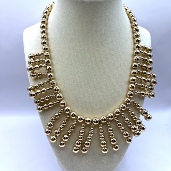 Banana Republic Gold Tone Geometric Bib Necklace Beaded Balls - Picture 1 of 10